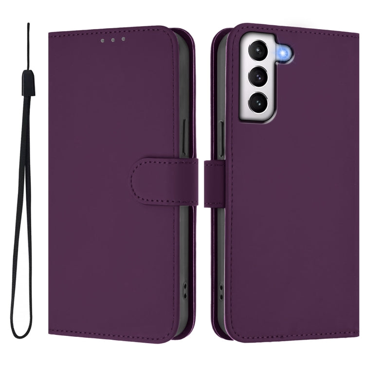 For Samsung Galaxy S21+ 5G Skin Feel Solid Color Leather Phone Case with Lanyard