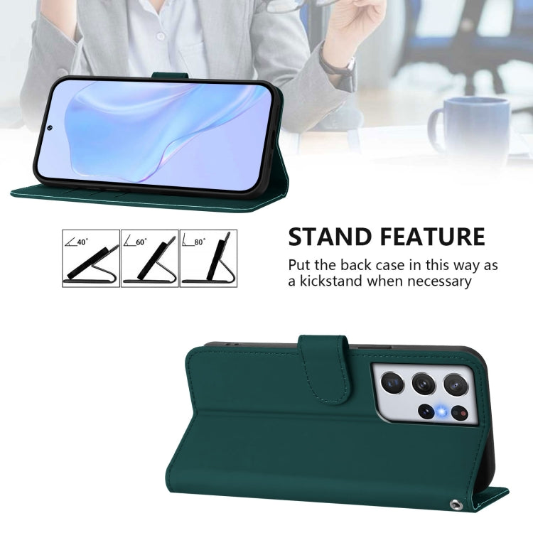 For Samsung Galaxy S21 Ultra 5G Skin Feel Solid Color Leather Phone Case with Lanyard