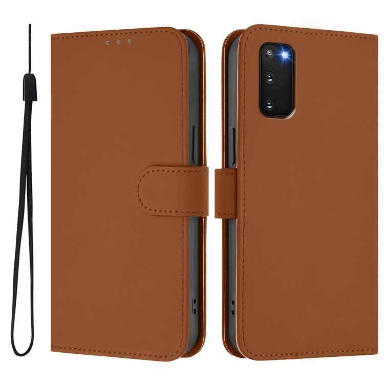 For Samsung Galaxy S20 FE 2022 Skin Feel Solid Color Leather Phone Case with Lanyard