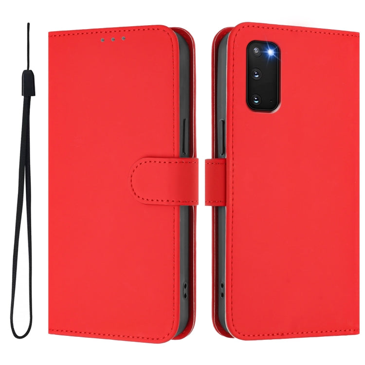 For Samsung Galaxy S20 FE 2022 Skin Feel Solid Color Leather Phone Case with Lanyard