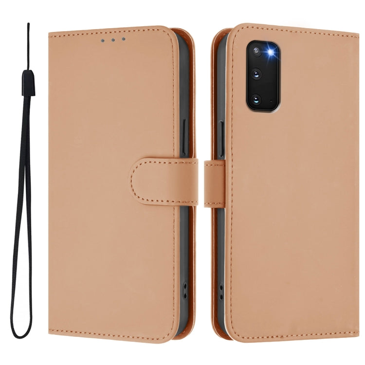 For Samsung Galaxy S20 FE 2022 Skin Feel Solid Color Leather Phone Case with Lanyard