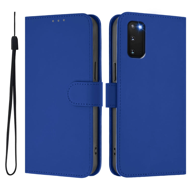 For Samsung Galaxy S20 FE 2022 Skin Feel Solid Color Leather Phone Case with Lanyard