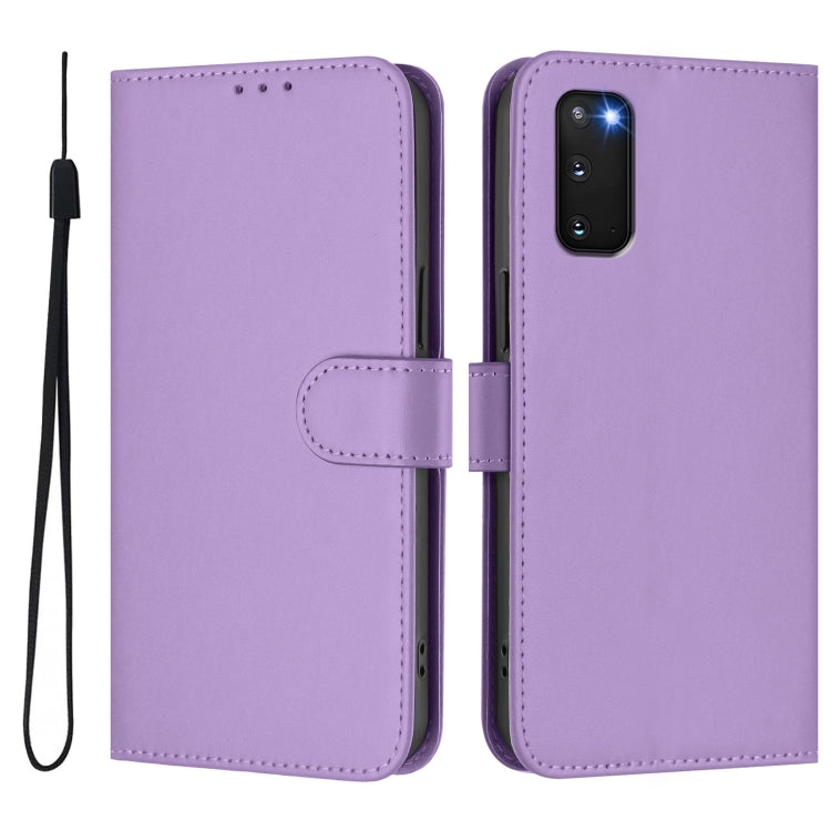 For Samsung Galaxy S20 FE 2022 Skin Feel Solid Color Leather Phone Case with Lanyard