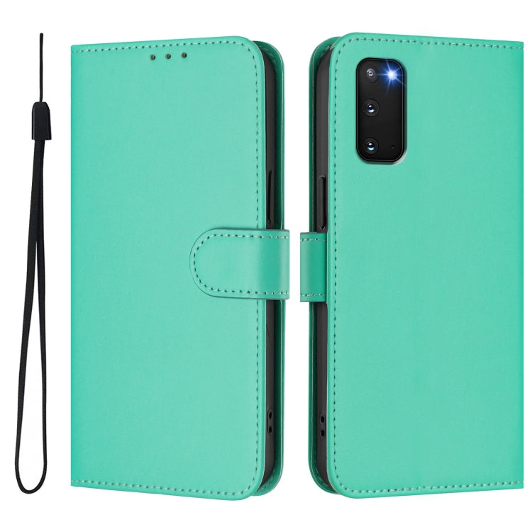 For Samsung Galaxy S20 FE 2022 Skin Feel Solid Color Leather Phone Case with Lanyard