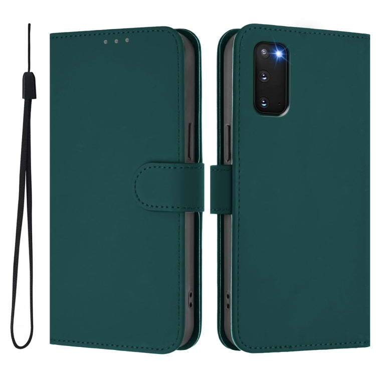 For Samsung Galaxy S20 FE 2022 Skin Feel Solid Color Leather Phone Case with Lanyard