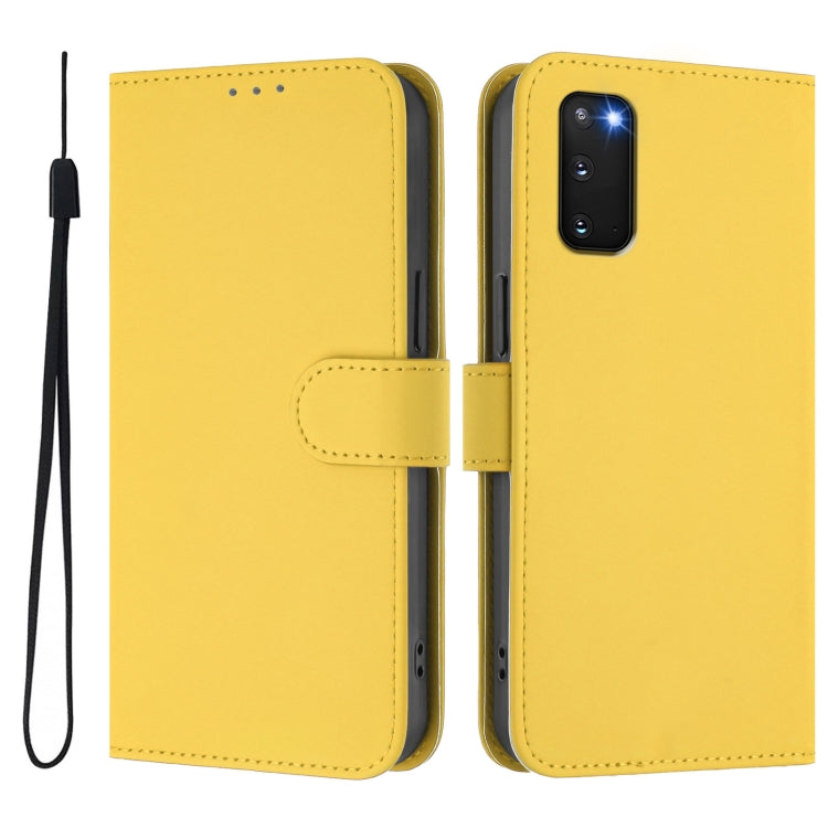 For Samsung Galaxy S20 FE 2022 Skin Feel Solid Color Leather Phone Case with Lanyard