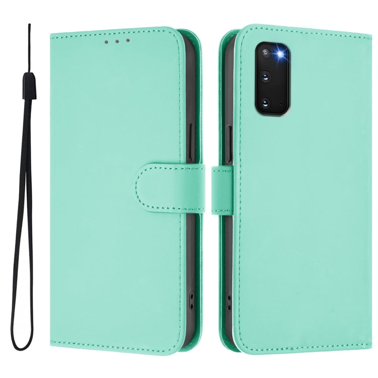 For Samsung Galaxy S20 FE 2022 Skin Feel Solid Color Leather Phone Case with Lanyard