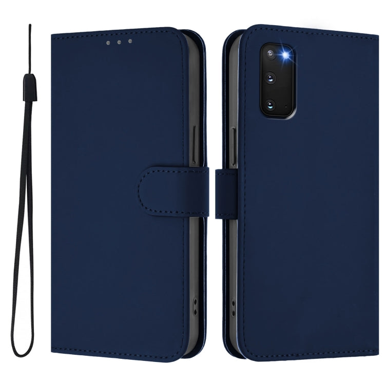For Samsung Galaxy S20 FE 2022 Skin Feel Solid Color Leather Phone Case with Lanyard