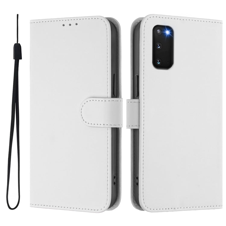 For Samsung Galaxy S20 FE 2022 Skin Feel Solid Color Leather Phone Case with Lanyard