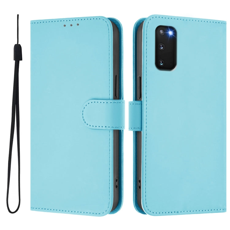 For Samsung Galaxy S20 FE 2022 Skin Feel Solid Color Leather Phone Case with Lanyard