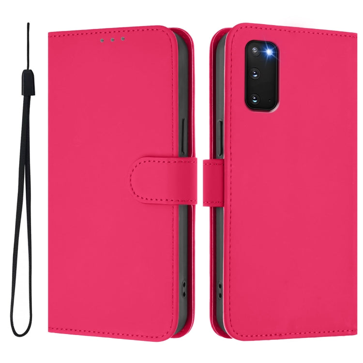 For Samsung Galaxy S20 FE 2022 Skin Feel Solid Color Leather Phone Case with Lanyard