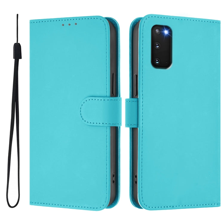 For Samsung Galaxy S20 FE 2022 Skin Feel Solid Color Leather Phone Case with Lanyard
