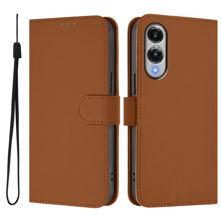 For Samsung Galaxy S25 Edge 5G Skin Feel Solid Color Leather Phone Case with Lanyard