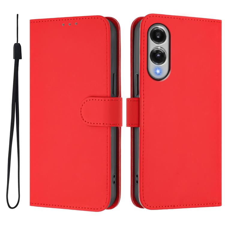 For Samsung Galaxy S25 Edge 5G Skin Feel Solid Color Leather Phone Case with Lanyard