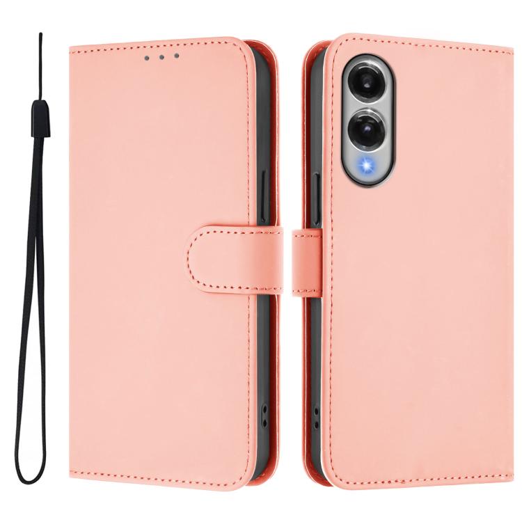 For Samsung Galaxy S25 Edge 5G Skin Feel Solid Color Leather Phone Case with Lanyard