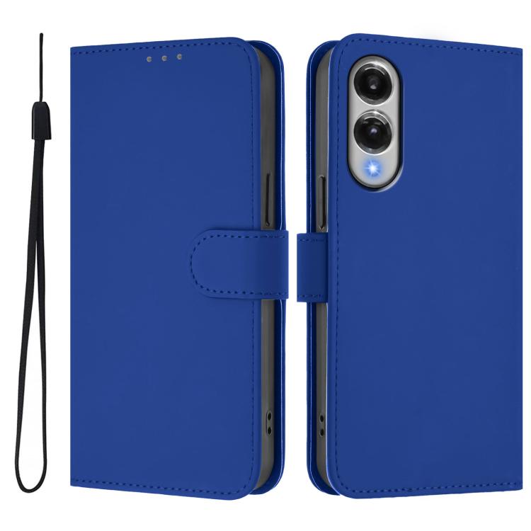 For Samsung Galaxy S25 Edge 5G Skin Feel Solid Color Leather Phone Case with Lanyard