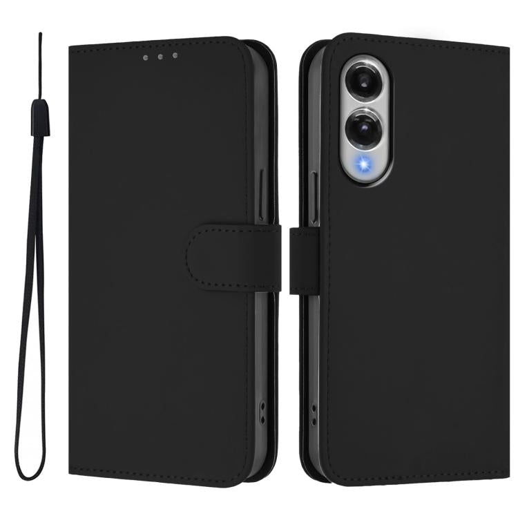 For Samsung Galaxy S25 Edge 5G Skin Feel Solid Color Leather Phone Case with Lanyard