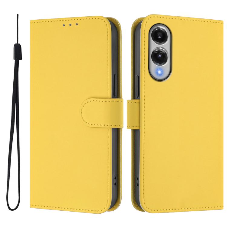 For Samsung Galaxy S25 Edge 5G Skin Feel Solid Color Leather Phone Case with Lanyard