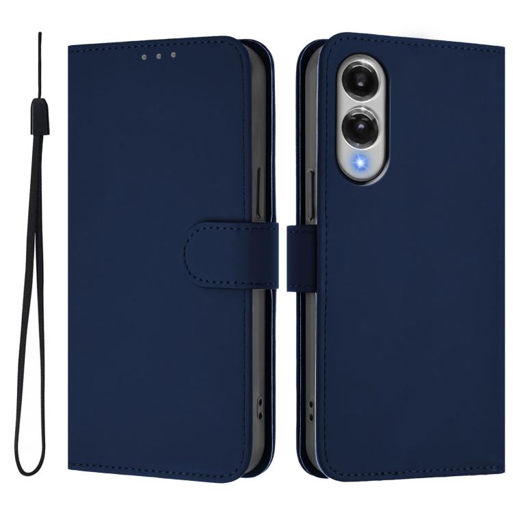 For Samsung Galaxy S25 Edge 5G Skin Feel Solid Color Leather Phone Case with Lanyard
