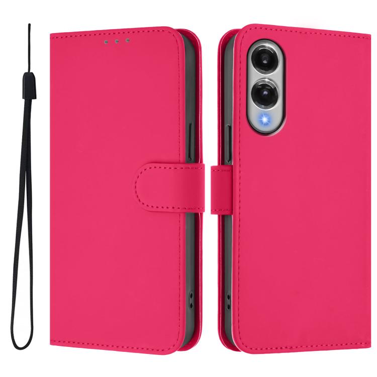 For Samsung Galaxy S25 Edge 5G Skin Feel Solid Color Leather Phone Case with Lanyard