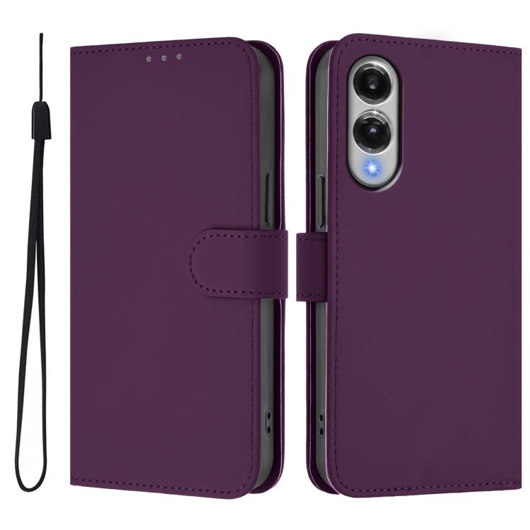 For Samsung Galaxy S25 Edge 5G Skin Feel Solid Color Leather Phone Case with Lanyard