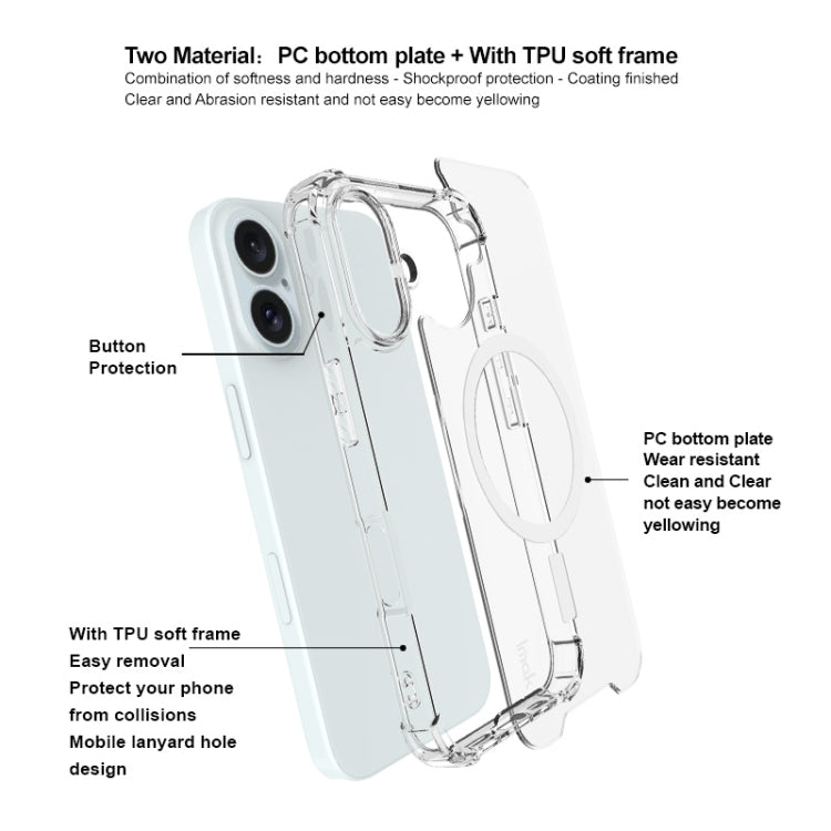 For iPhone 16 IMAK Space Shield PC + TPU Airbag Shockproof MagSafe Phone Case - Transparent