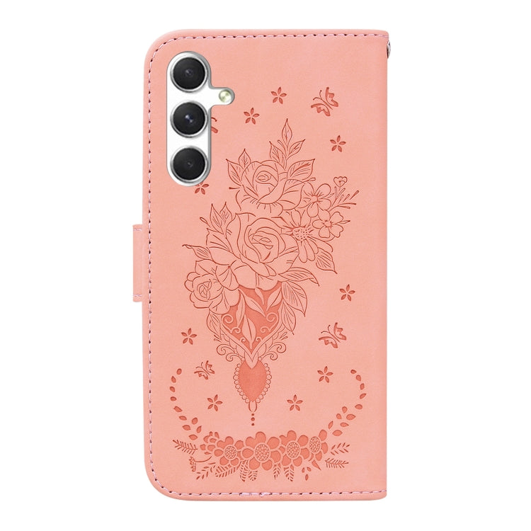 For Samsung Galaxy S25 5G Butterfly Rose Embossed Leather Phone Case