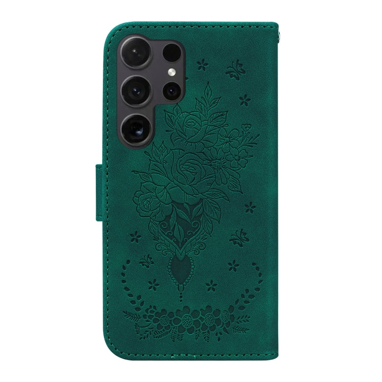 For Samsung Galaxy S25 Ultra 5G Butterfly Rose Embossed Leather Phone Case