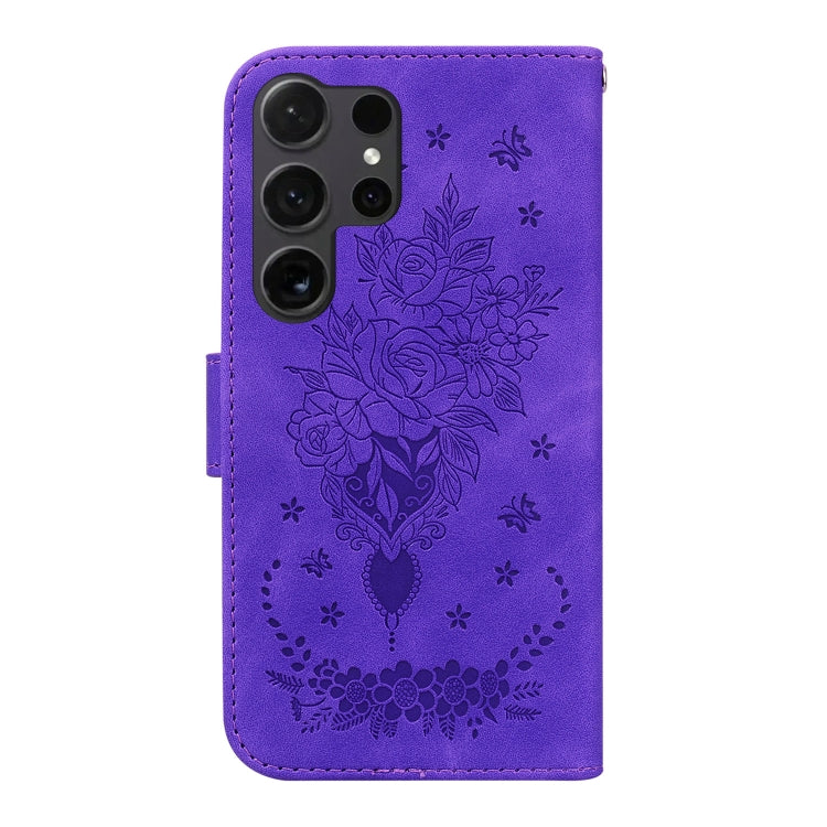 For Samsung Galaxy S25 Ultra 5G Butterfly Rose Embossed Leather Phone Case
