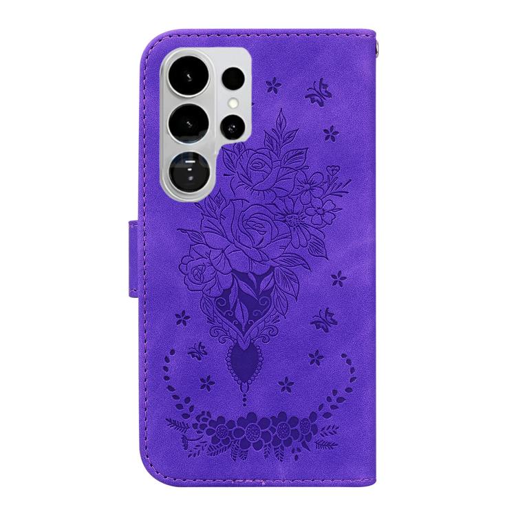 For Samsung Galaxy S26 Ultra 5G Butterfly Rose Embossed Leather Phone Case