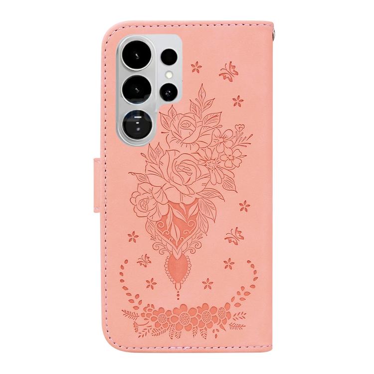 For Samsung Galaxy S26 Ultra 5G Butterfly Rose Embossed Leather Phone Case