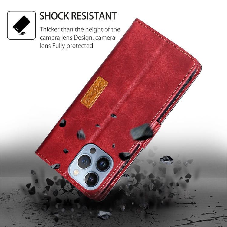 For iPhone 16 Pro Max Contrast Color Side Buckle Leather Phone Case