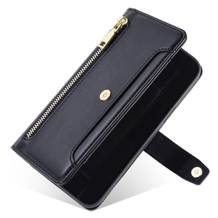 For iPhone 16 Sheep Texture Cross-body Zipper Wallet Leather Phone Case
