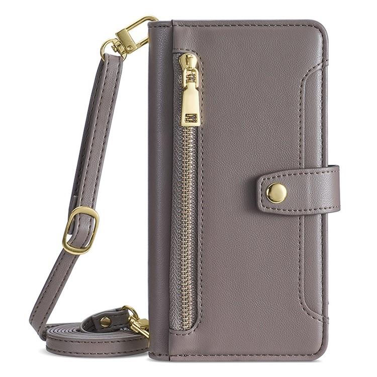 For iPhone 17 Sheep Texture Cross-body Zipper Wallet Leather Phone Case