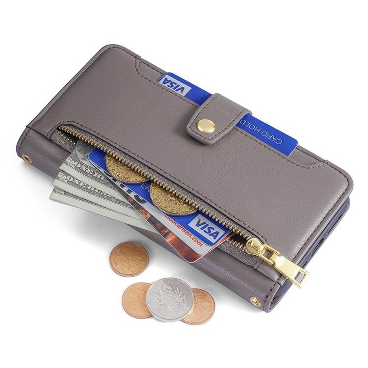 For iPhone Air Sheep Texture Cross-body Zipper Wallet Leather Phone Case