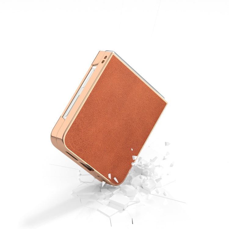 For Samsung Galaxy Z Flip6 / Flip7 FE Nano Electroplating Dual Color Cowhide Texture Protective Phone Case