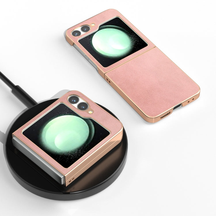 For Samsung Galaxy Z Flip6 / Flip7 FE Nano Electroplating Dual Color Cowhide Texture Protective Phone Case