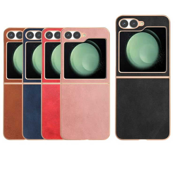 For Samsung Galaxy Z Flip6 / Flip7 FE Nano Electroplating Dual Color Cowhide Texture Protective Phone Case