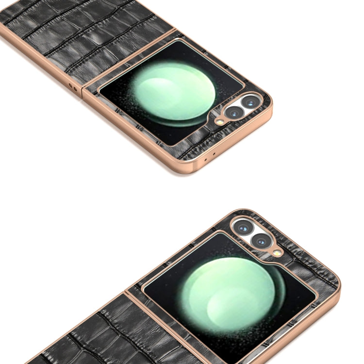 For Samsung Galaxy Z Flip6 / Flip7 FE ABEEL Electroplating Frame Crocodile Texture Genuine Leather Phone Case