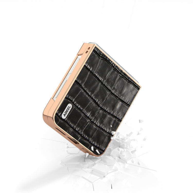 For Samsung Galaxy Z Flip6 / Flip7 FE ABEEL Electroplating Frame Crocodile Texture Genuine Leather Phone Case