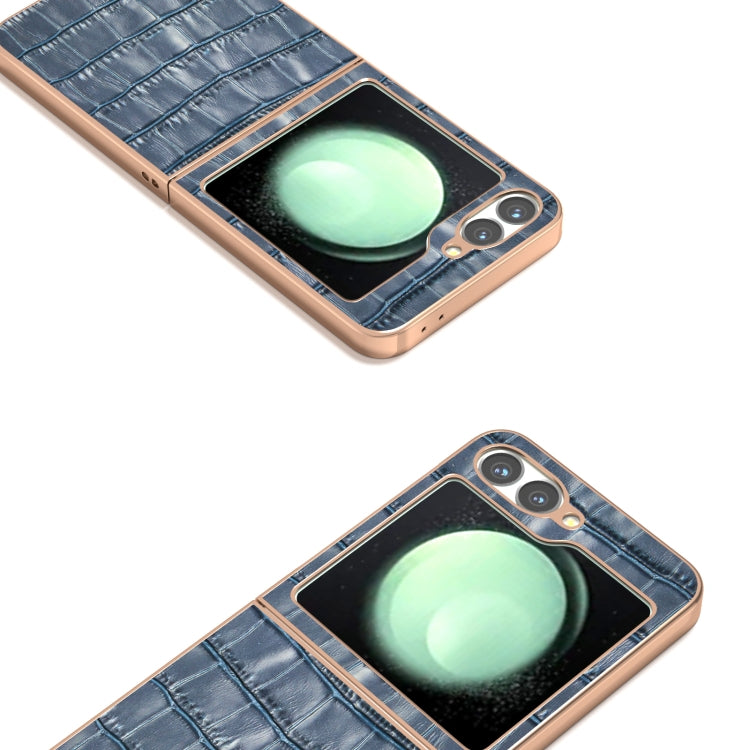 For Samsung Galaxy Z Flip6 / Flip7 FE ABEEL Electroplating Frame Crocodile Texture Genuine Leather Phone Case