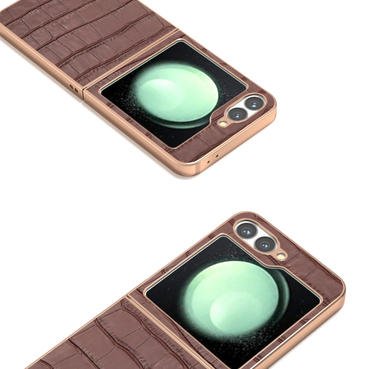 For Samsung Galaxy Z Flip6 / Flip7 FE ABEEL Electroplating Frame Crocodile Texture Genuine Leather Phone Case