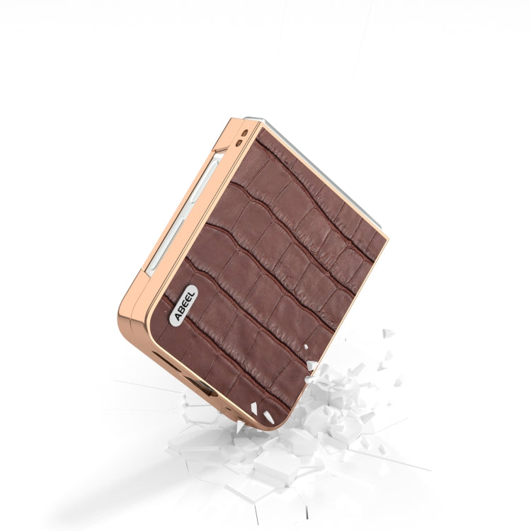 For Samsung Galaxy Z Flip6 / Flip7 FE ABEEL Electroplating Frame Crocodile Texture Genuine Leather Phone Case