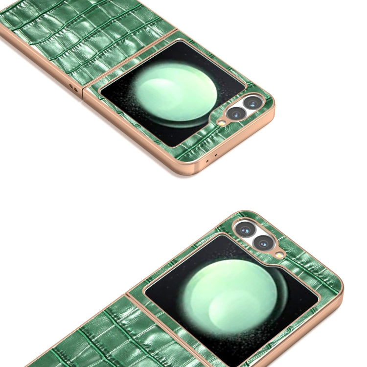 For Samsung Galaxy Z Flip6 / Flip7 FE ABEEL Electroplating Frame Crocodile Texture Genuine Leather Phone Case