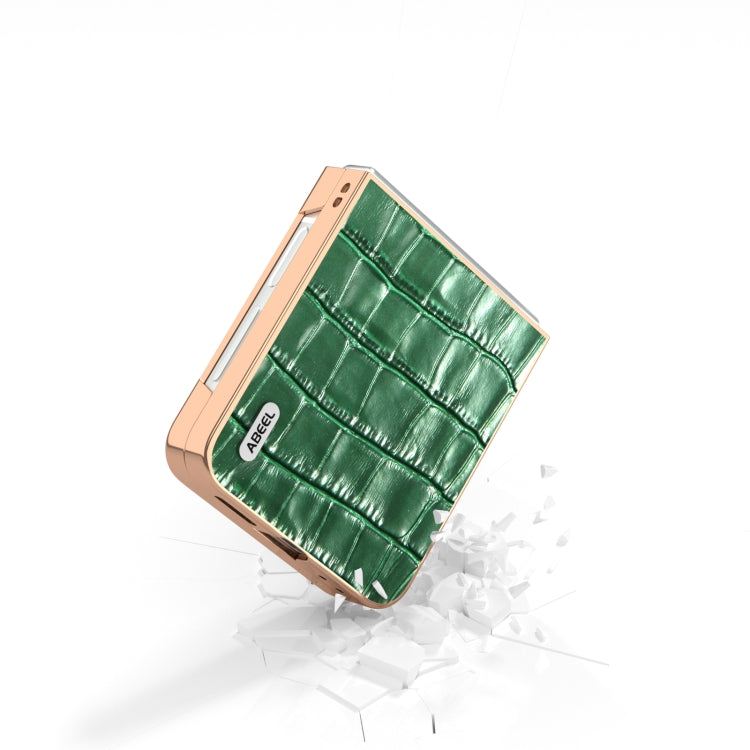 For Samsung Galaxy Z Flip6 / Flip7 FE ABEEL Electroplating Frame Crocodile Texture Genuine Leather Phone Case