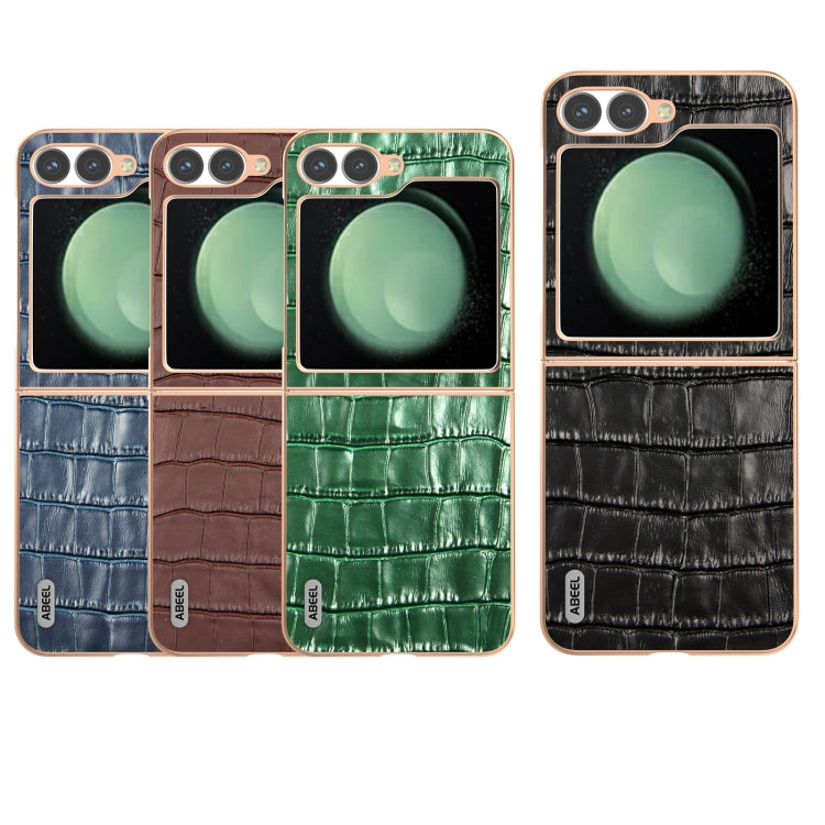 For Samsung Galaxy Z Flip6 / Flip7 FE ABEEL Electroplating Frame Crocodile Texture Genuine Leather Phone Case