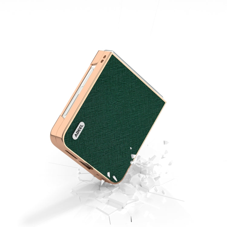 For Samsung Galaxy Z Flip6 / Flip7 FE ABEEL Electroplating Frame Cross Texture Genuine Leather Phone Case