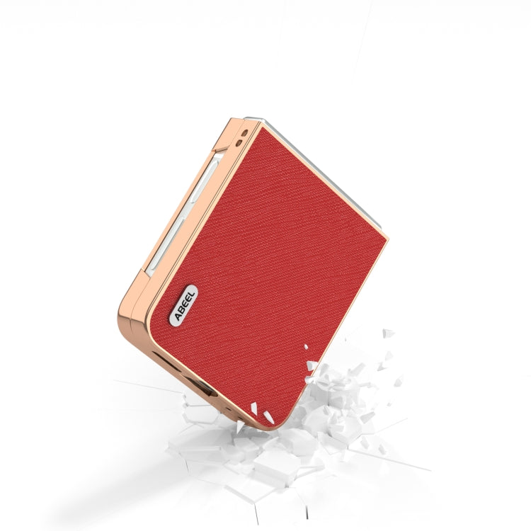 For Samsung Galaxy Z Flip6 / Flip7 FE ABEEL Electroplating Frame Cross Texture Genuine Leather Phone Case