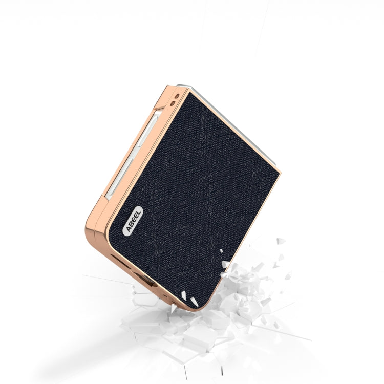 For Samsung Galaxy Z Flip6 / Flip7 FE ABEEL Electroplating Frame Cross Texture Genuine Leather Phone Case