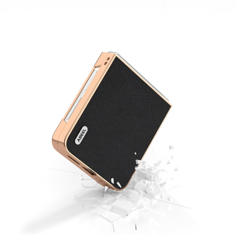 For Samsung Galaxy Z Flip6 / Flip7 FE ABEEL Electroplating Frame Genuine Leather + PC Litchi Texture Phone Case